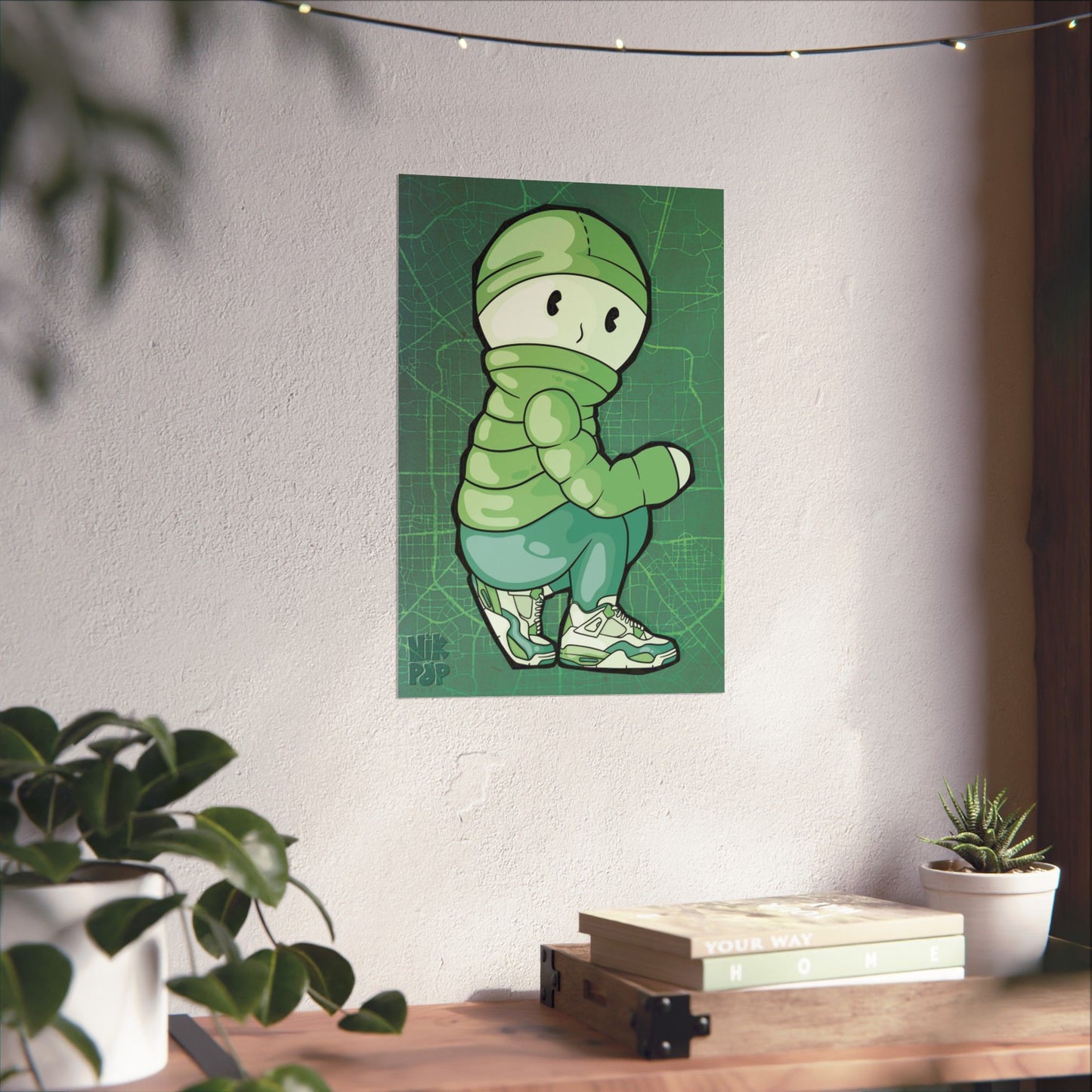 Smisk Puffer Art Print, Playful Wall Decor, Green Aesthetic Poster, Ideal Gift for Streetwear Lovers, Home or Office Decor