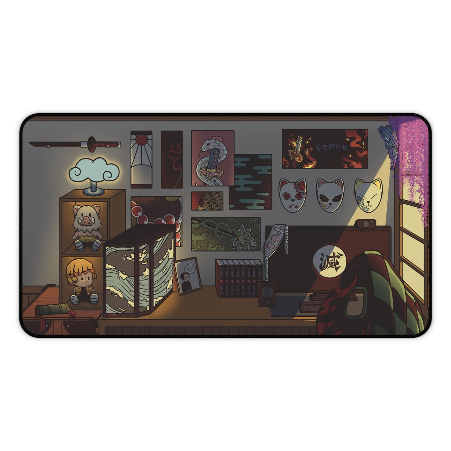 Illustrated Demon Slayer Desk Mat, Gaming Decor, Home Office Accessory, Unique Gift for Creatives, Anime-Inspired Desk Pad - Fan Art