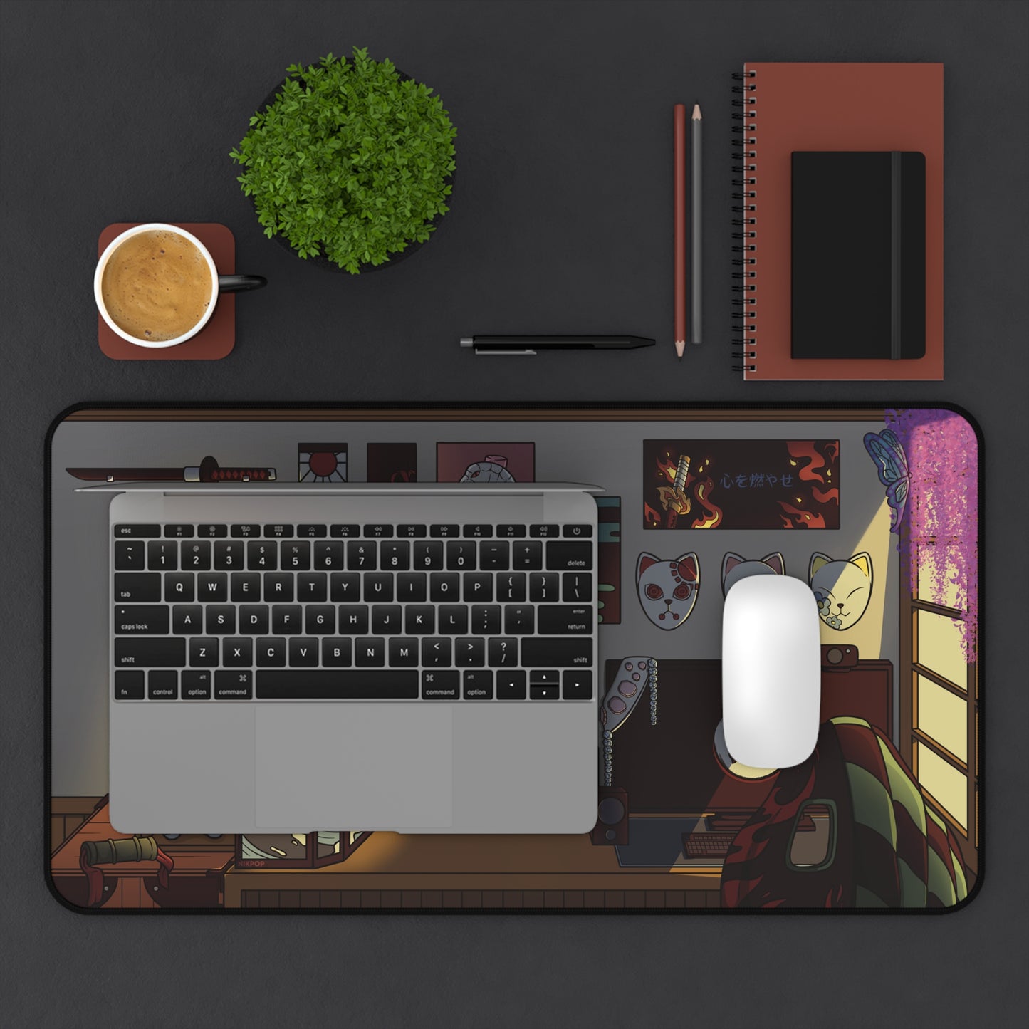 Illustrated Demon Slayer Desk Mat, Gaming Decor, Home Office Accessory, Unique Gift for Creatives, Anime-Inspired Desk Pad - Fan Art