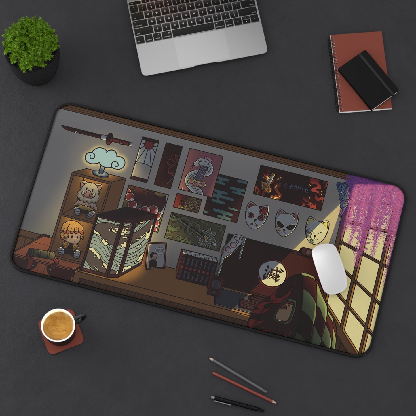Illustrated Demon Slayer Desk Mat, Gaming Decor, Home Office Accessory, Unique Gift for Creatives, Anime-Inspired Desk Pad - Fan Art