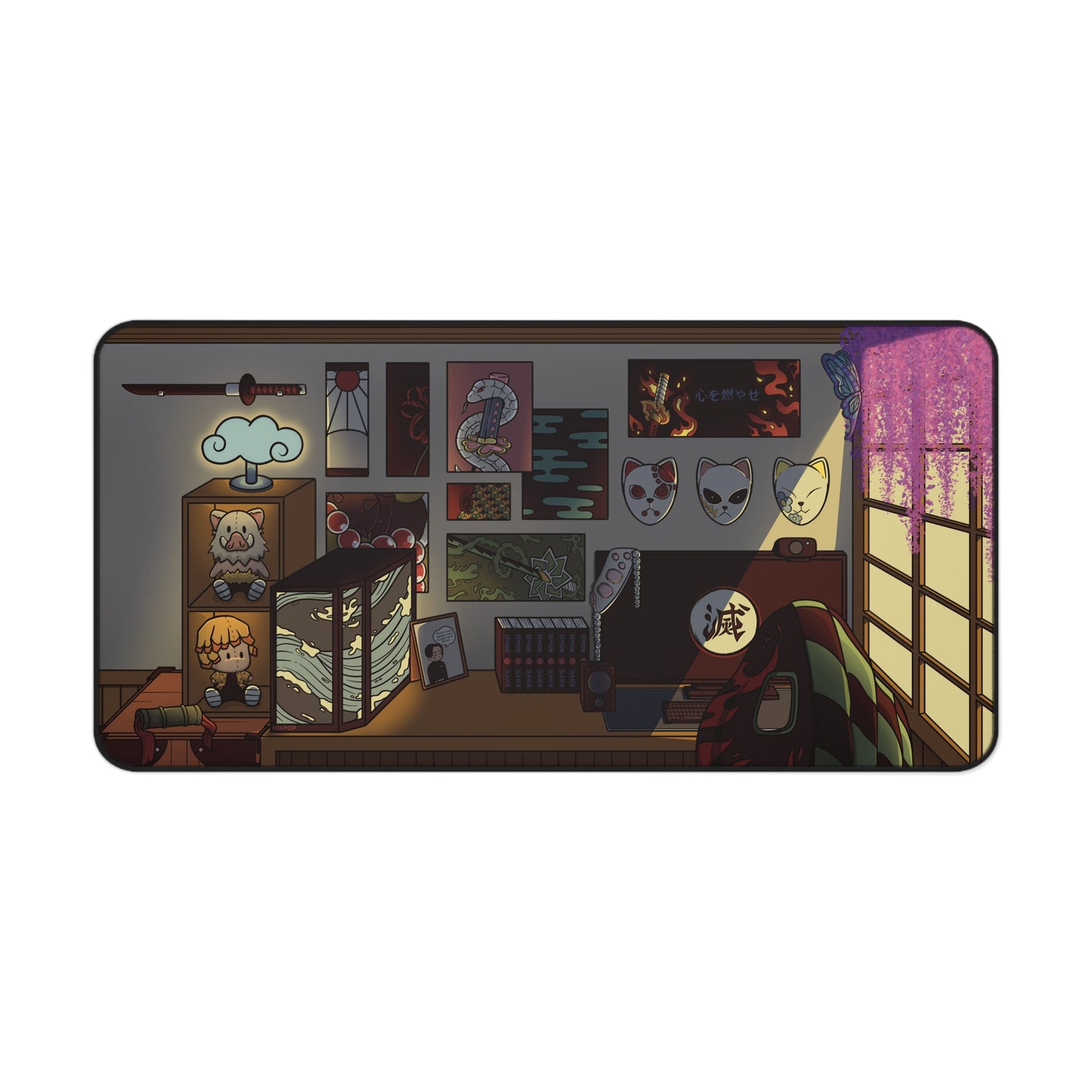 Illustrated Demon Slayer Desk Mat, Gaming Decor, Home Office Accessory, Unique Gift for Creatives, Anime-Inspired Desk Pad - Fan Art