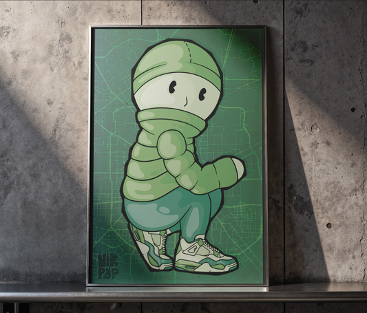 Smisk Puffer Art Print, Playful Wall Decor, Green Aesthetic Poster, Ideal Gift for Streetwear Lovers, Home or Office Decor