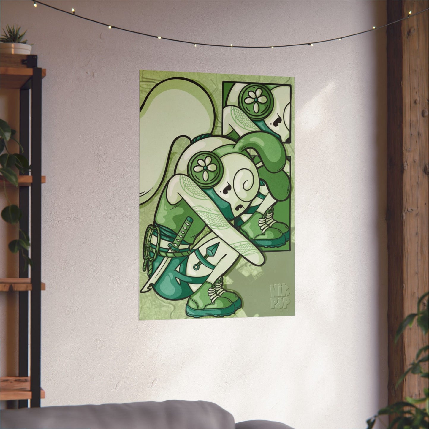 Smiski Shinobi Trendy Matte Vertical Posters, Modern Wall Art, Home Decor, Gift for Art Lovers, Green Aesthetic Prints