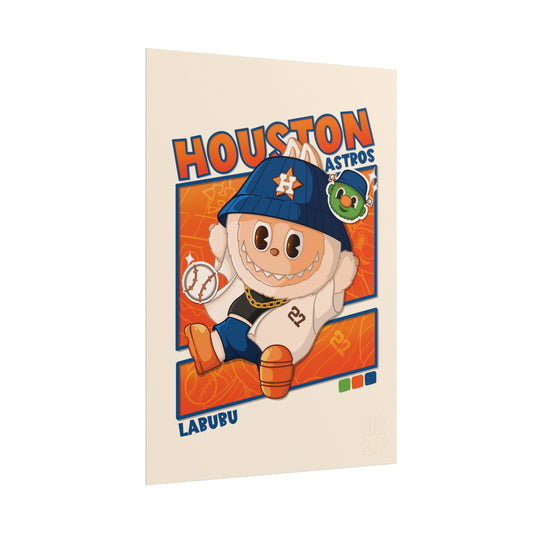 Houston Astros Rolled Poster, Fun Sports Decor, Kids Room Wall Art, MLB Gift, Cartoon Fan Art, Game Day Decoration
