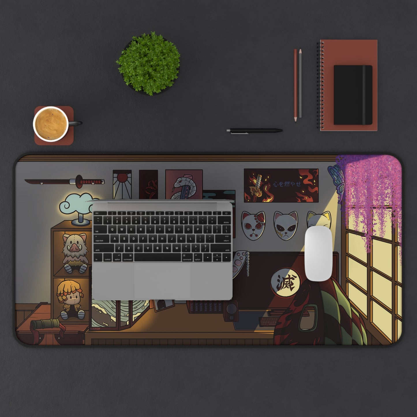 Illustrated Demon Slayer Desk Mat, Gaming Decor, Home Office Accessory, Unique Gift for Creatives, Anime-Inspired Desk Pad - Fan Art