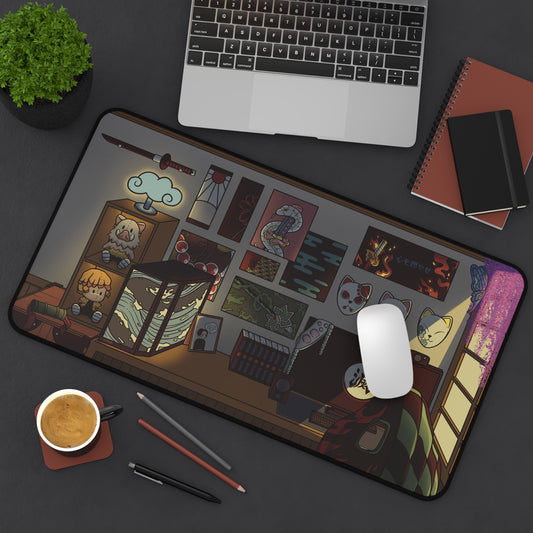 Illustrated Demon Slayer Desk Mat, Gaming Decor, Home Office Accessory, Unique Gift for Creatives, Anime-Inspired Desk Pad - Fan Art