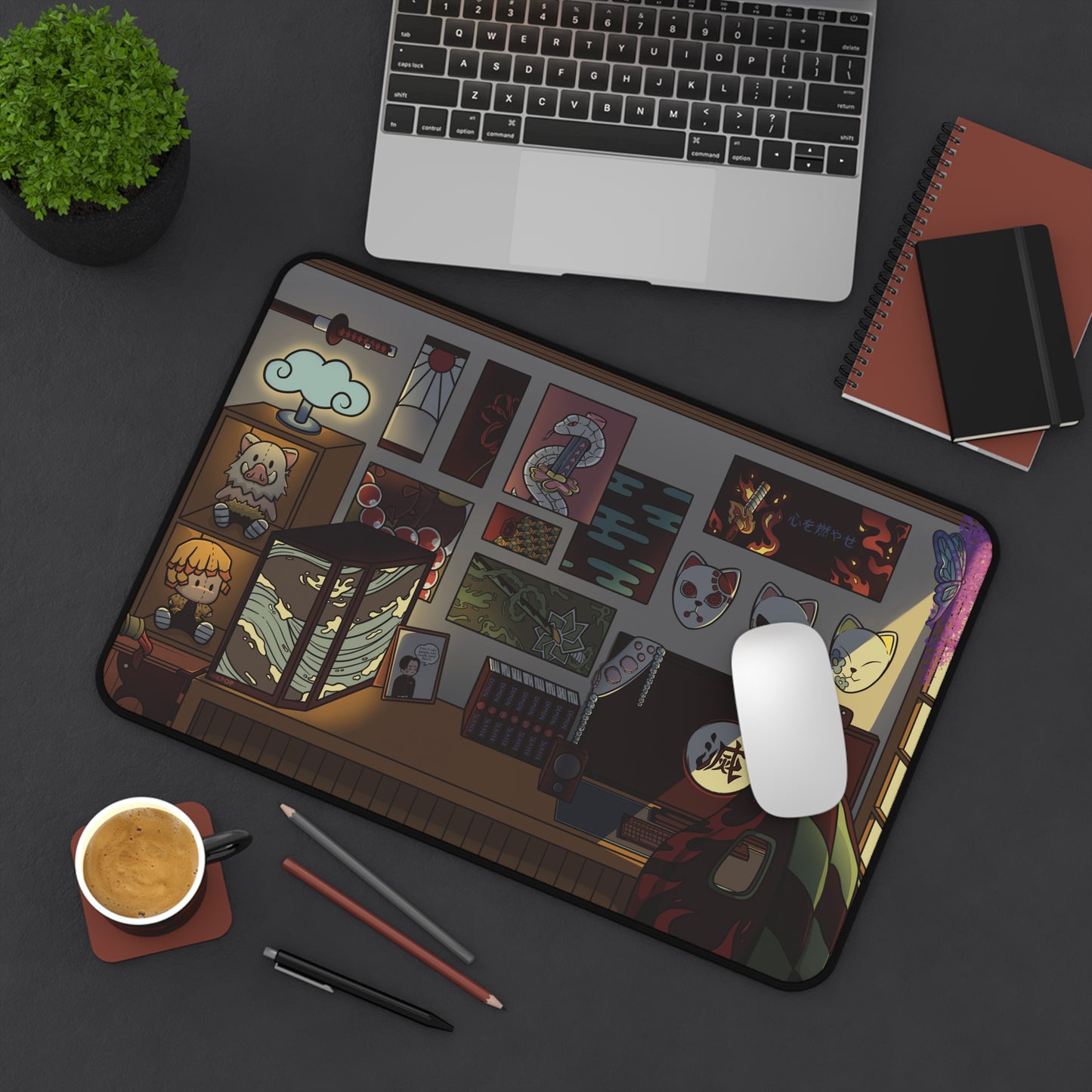 Illustrated Demon Slayer Desk Mat, Gaming Decor, Home Office Accessory, Unique Gift for Creatives, Anime-Inspired Desk Pad - Fan Art