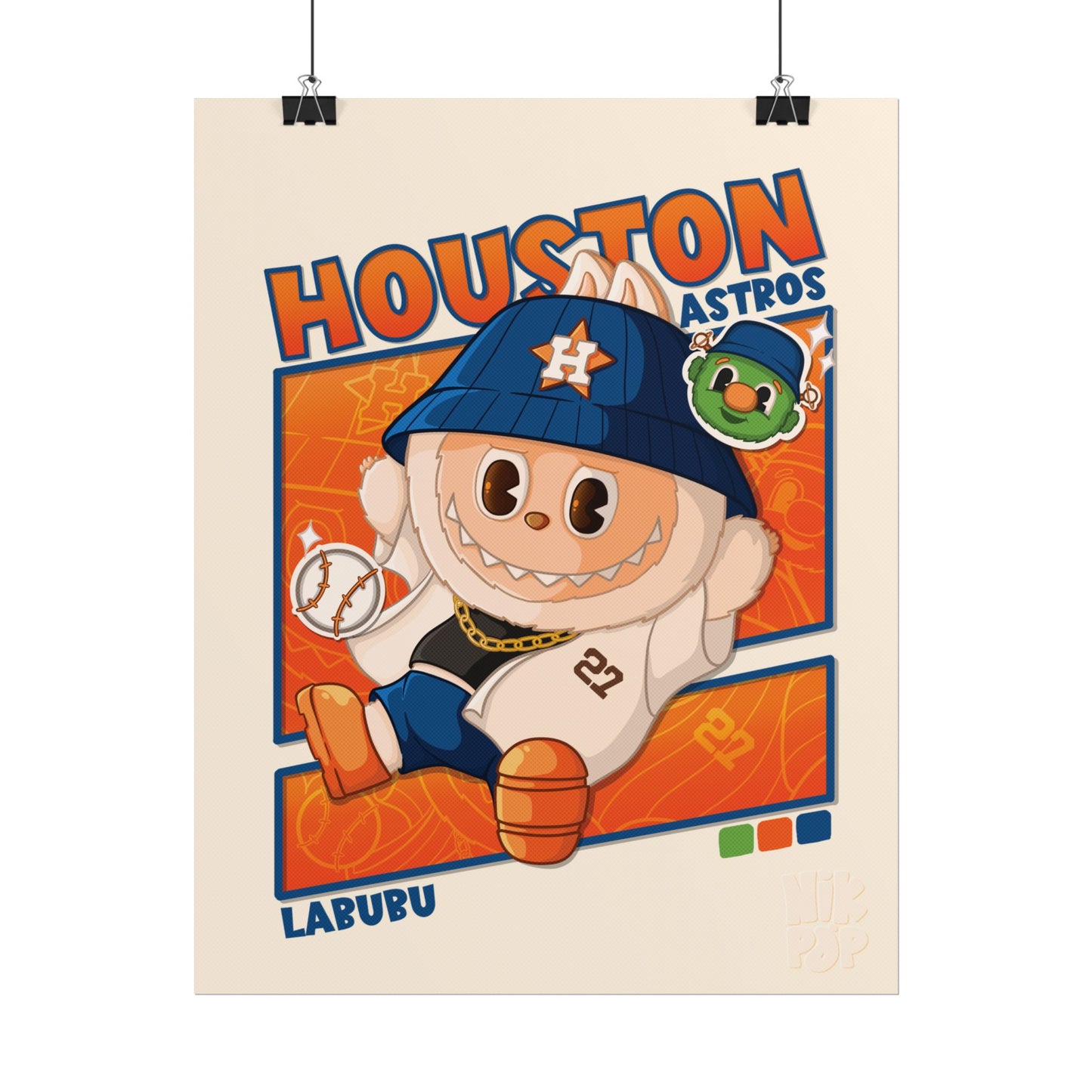 Houston Astros Rolled Poster, Fun Sports Decor, Kids Room Wall Art, MLB Gift, Cartoon Fan Art, Game Day Decoration