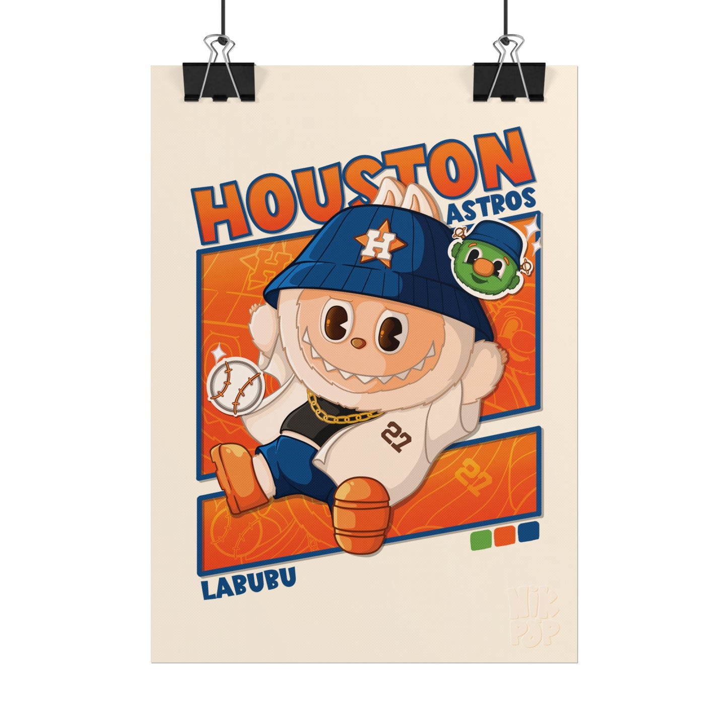 Houston Astros Rolled Poster, Fun Sports Decor, Kids Room Wall Art, MLB Gift, Cartoon Fan Art, Game Day Decoration