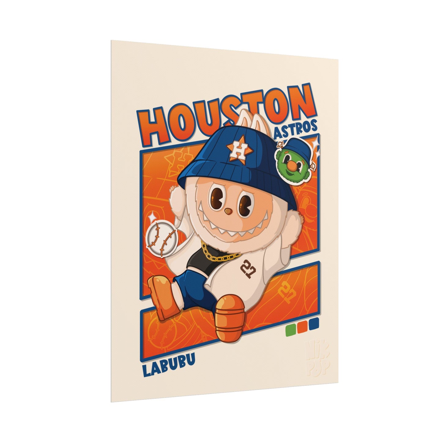 Houston Astros Rolled Poster, Fun Sports Decor, Kids Room Wall Art, MLB Gift, Cartoon Fan Art, Game Day Decoration