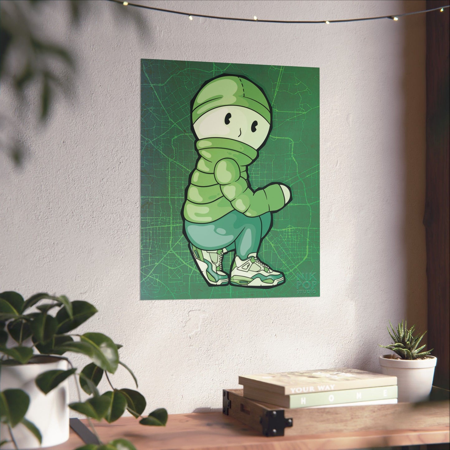 Smisk Puffer Art Print, Playful Wall Decor, Green Aesthetic Poster, Ideal Gift for Streetwear Lovers, Home or Office Decor
