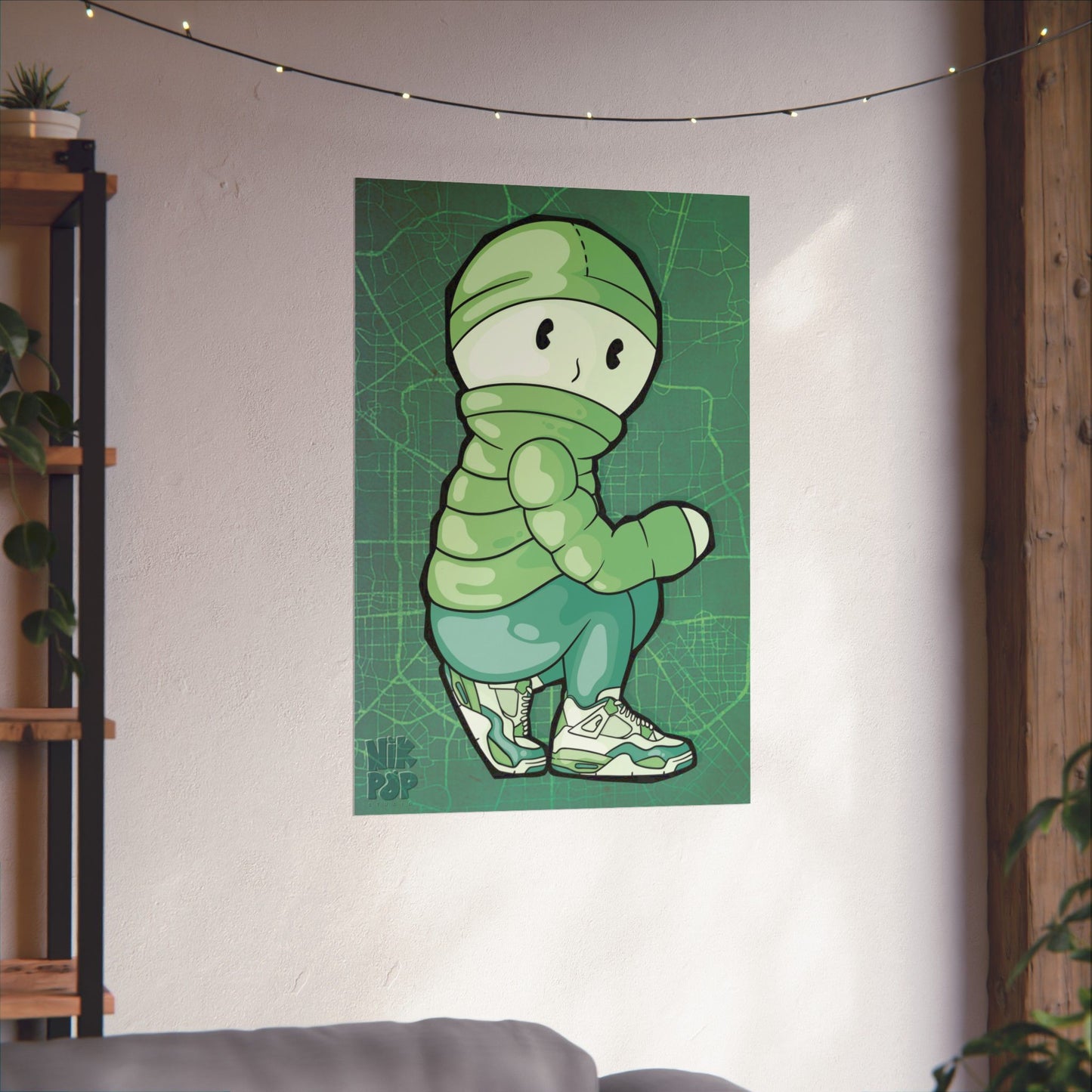 Smisk Puffer Art Print, Playful Wall Decor, Green Aesthetic Poster, Ideal Gift for Streetwear Lovers, Home or Office Decor